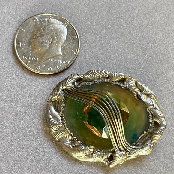 ARTISAN Signed Brooch Metal, Stone, Crystal - Picture 3 of 5